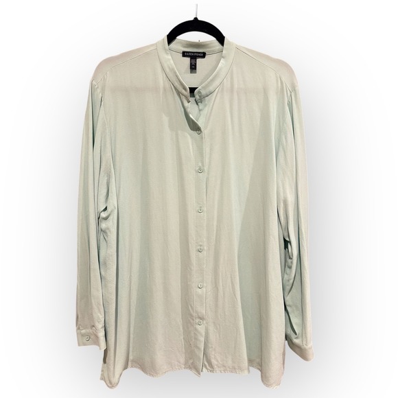 Eileen Fisher Green Silk Blouse Size Large - Picture 2 of 6